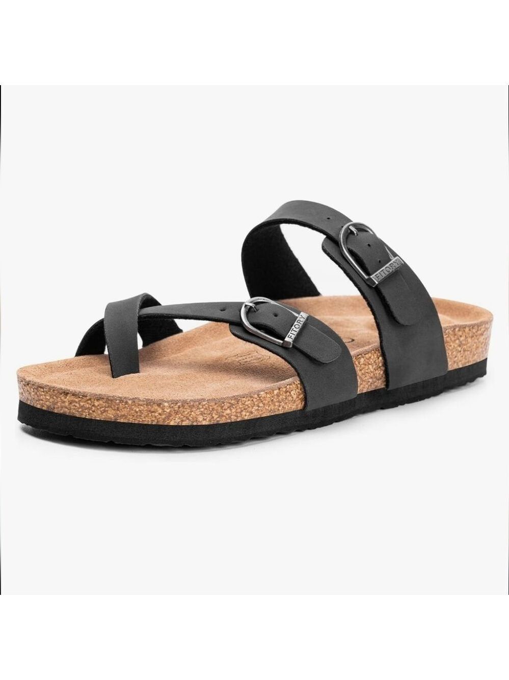 NIB FITORY Women's Slide Sandals with Soft Cork Footbed Sz 9 Black